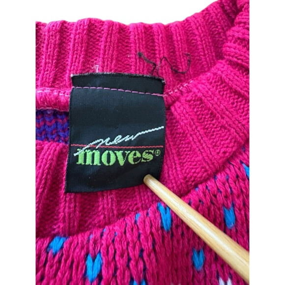 Vtg 90s Pink Fair Isle Sweater Women's Sz L Snowflake Pullover Ski Knit - Picture 3 of 5